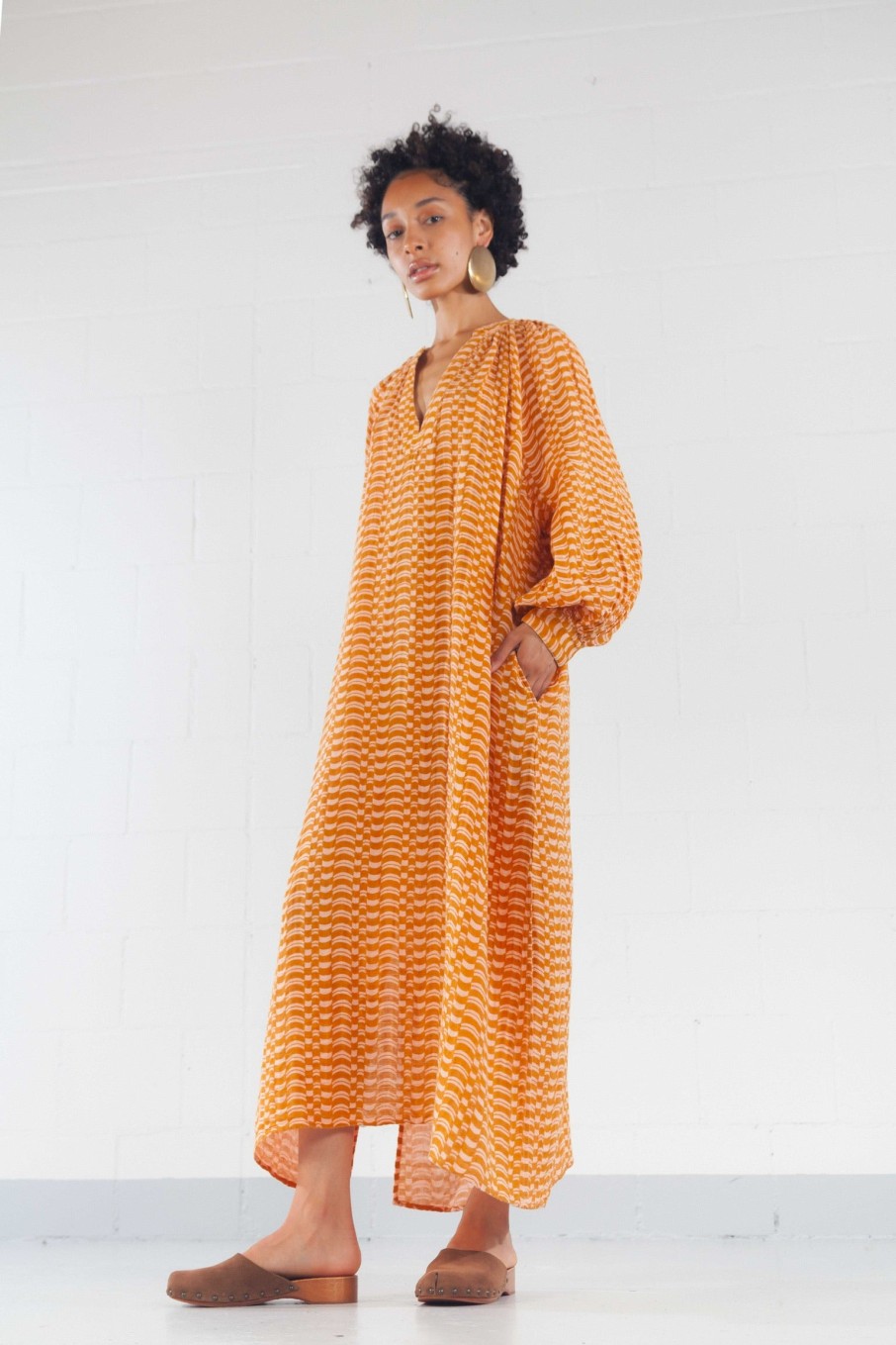 Anaak Cantaloupa Blockprint Jhula Long-Sleeve Maxi Dress - Anaak Best