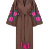 Belle Ikat Belle Ikat Brown Embroidered Linen Dress New