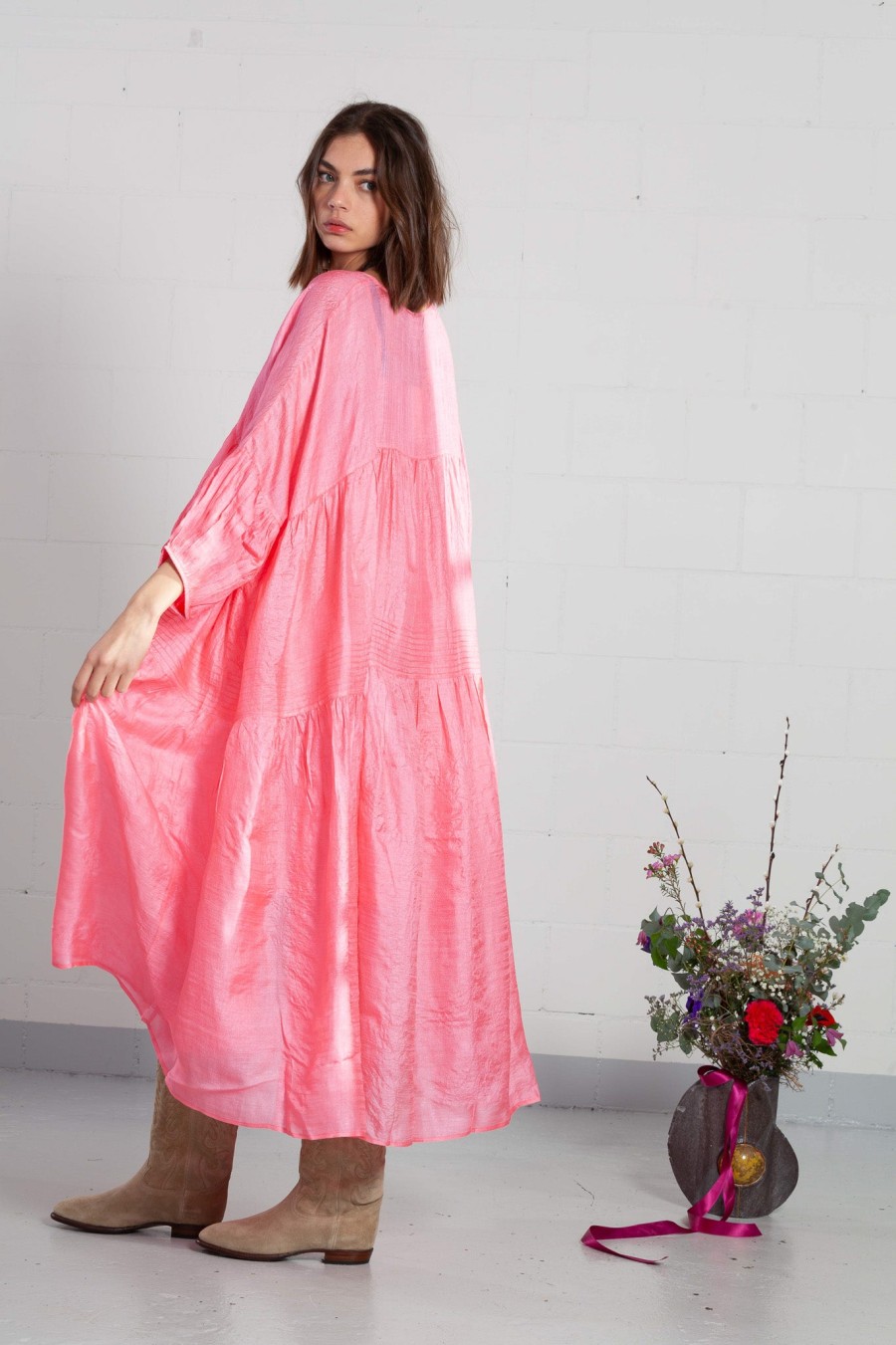 Anaak Fluoro Pink Airy Gypsy Maxi Dress Wholesale