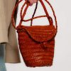 Il Etait un Fil Jane Camel Woven Leather Wicker Basket Bag Wholesale