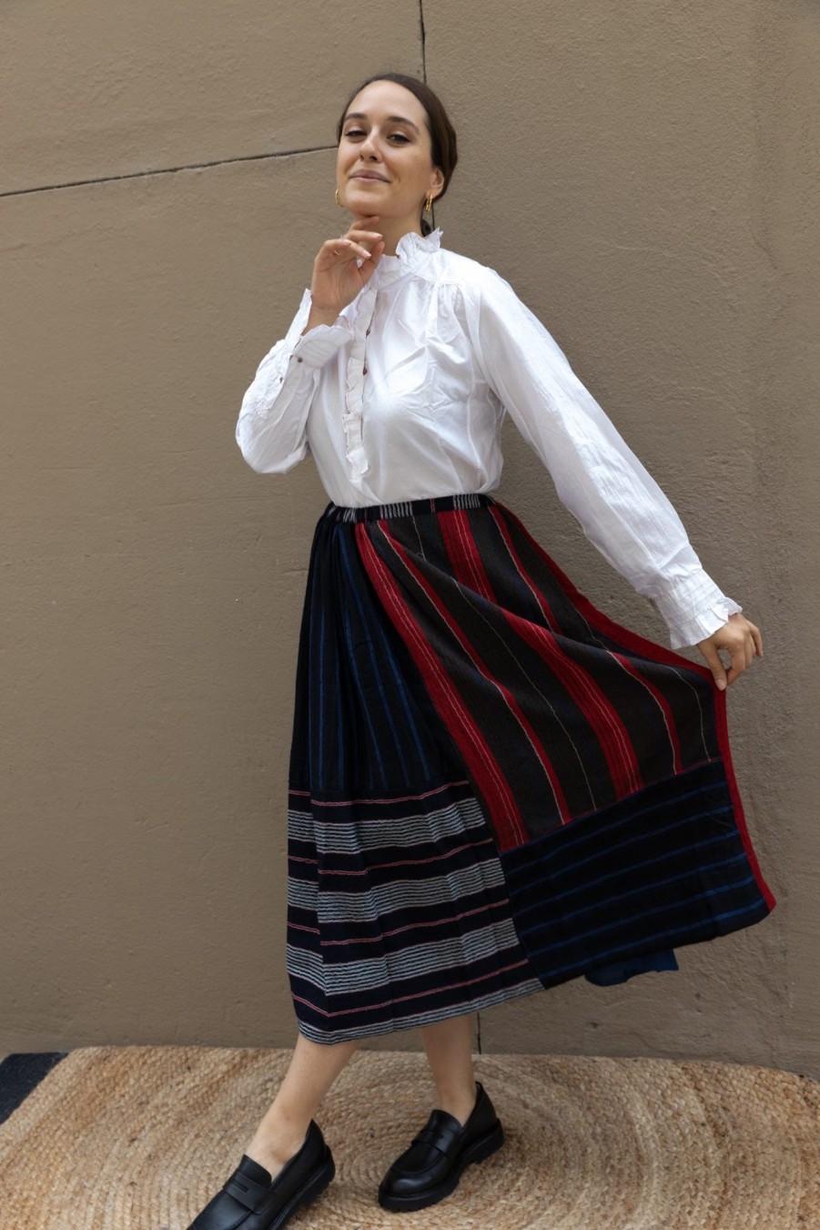 Injiri Handloomed Striped Patchwork Merino Wool Skirt Online