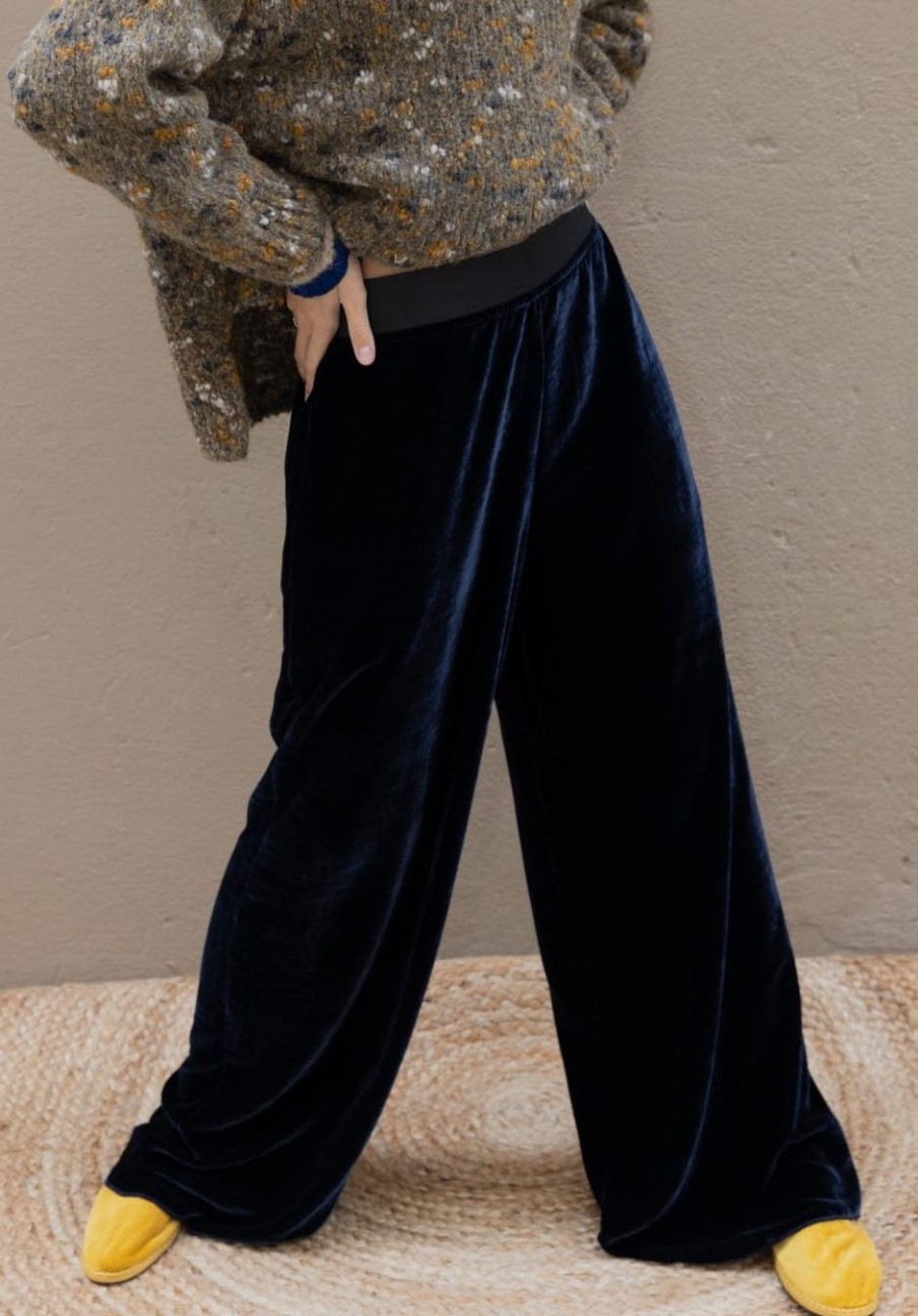 Obidi Silk Velvet Pants Iris With Elastic Waist Night Blue - Obidi Wholesale