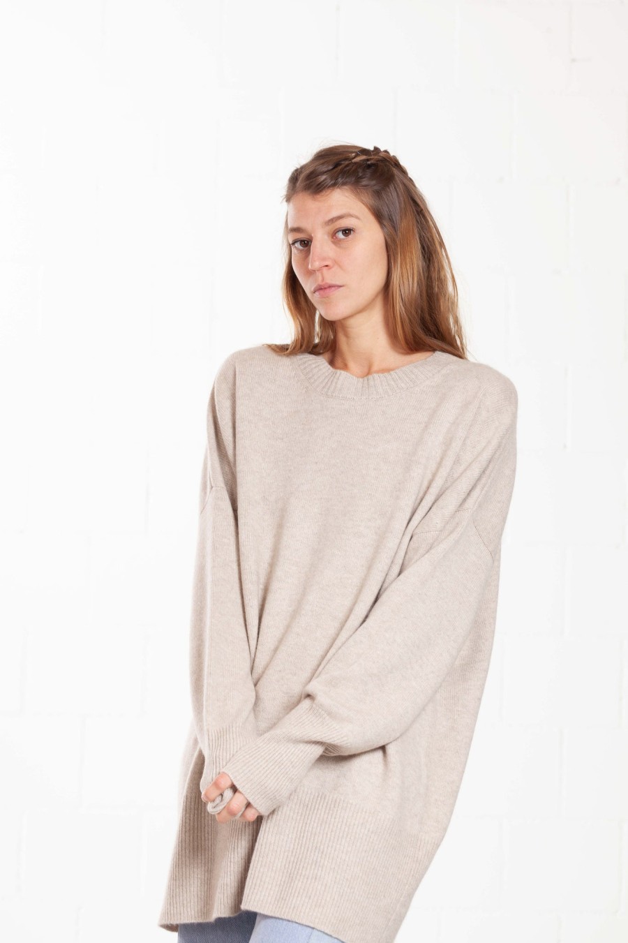 ByAdushka Natural Crew Neck Cashmere Sweater Wholesale