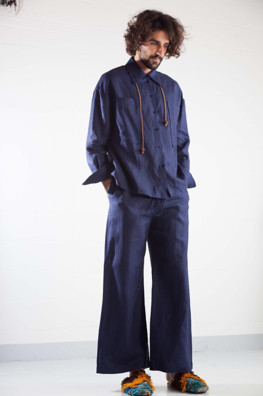 ByAdushka Reno Linen Pants Blue - Byadushka Clearance