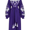 Belle Ikat Belle Ikat Purple Olena Embroidered Linen Dress New