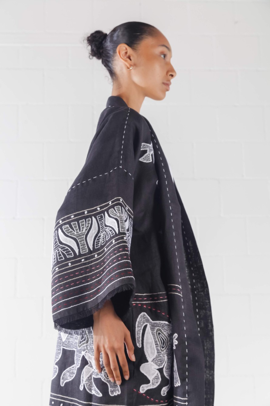 My Sleeping Gypsy Animal Realm Short Kimono In Black - My Sleeping Gypsy Clearance