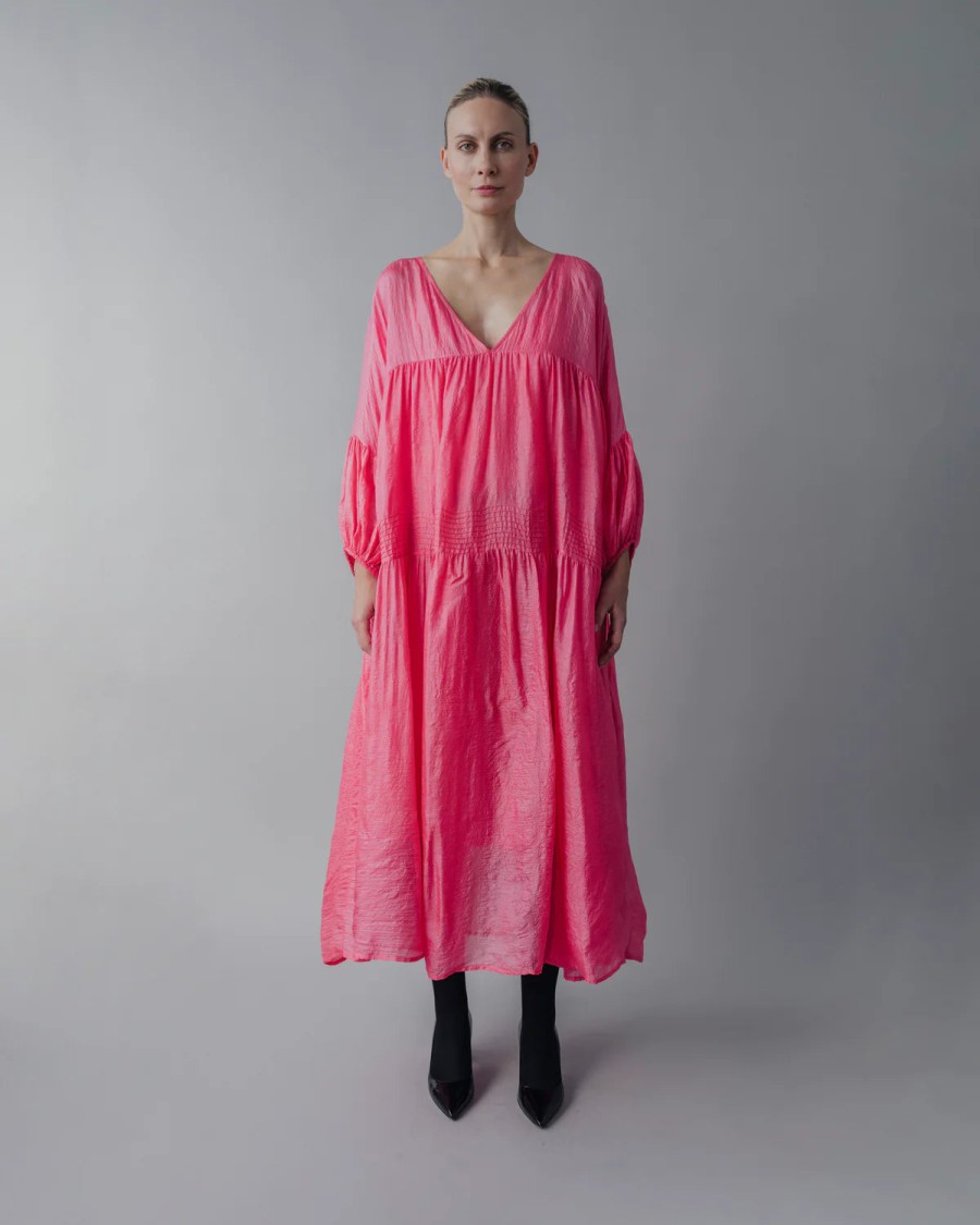 Anaak Fluoro Pink Airi Tussar Maxi Dress New