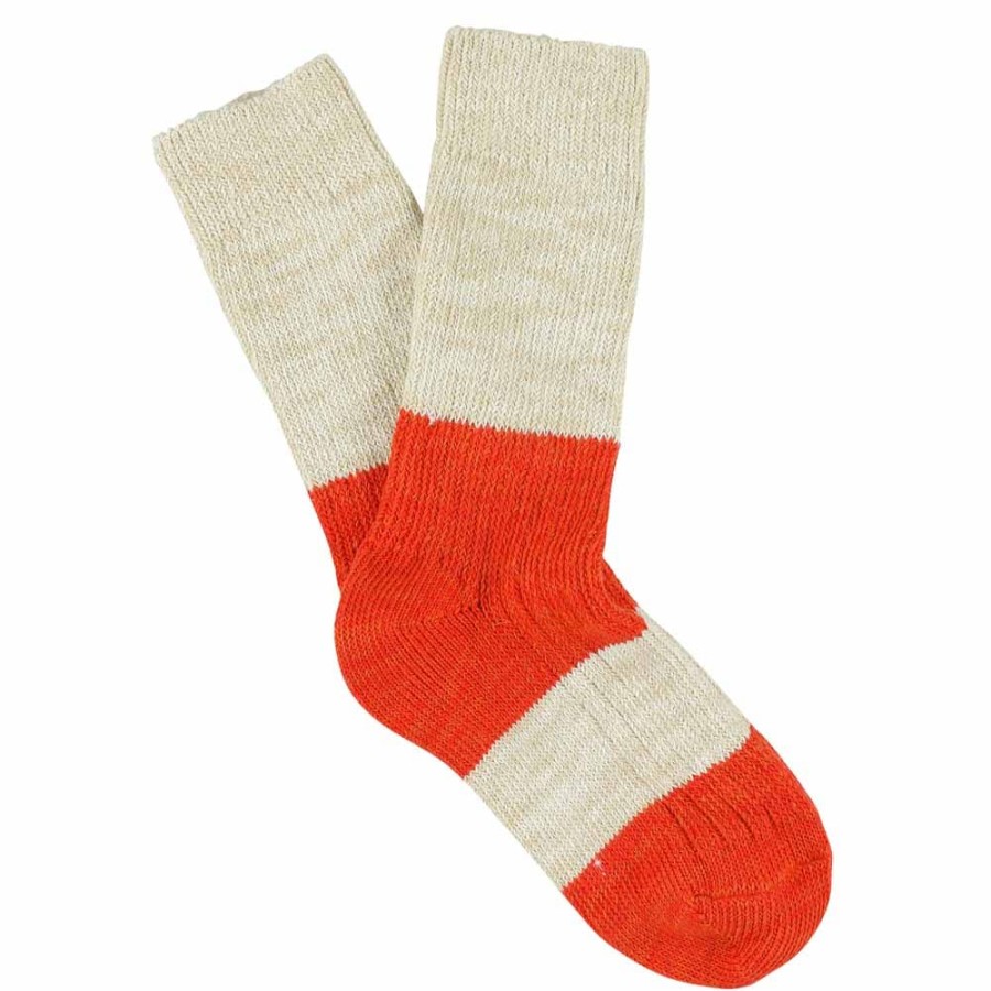 Escuyer Women Melange Block Socks Ecru / Orange - Escuyer Hot