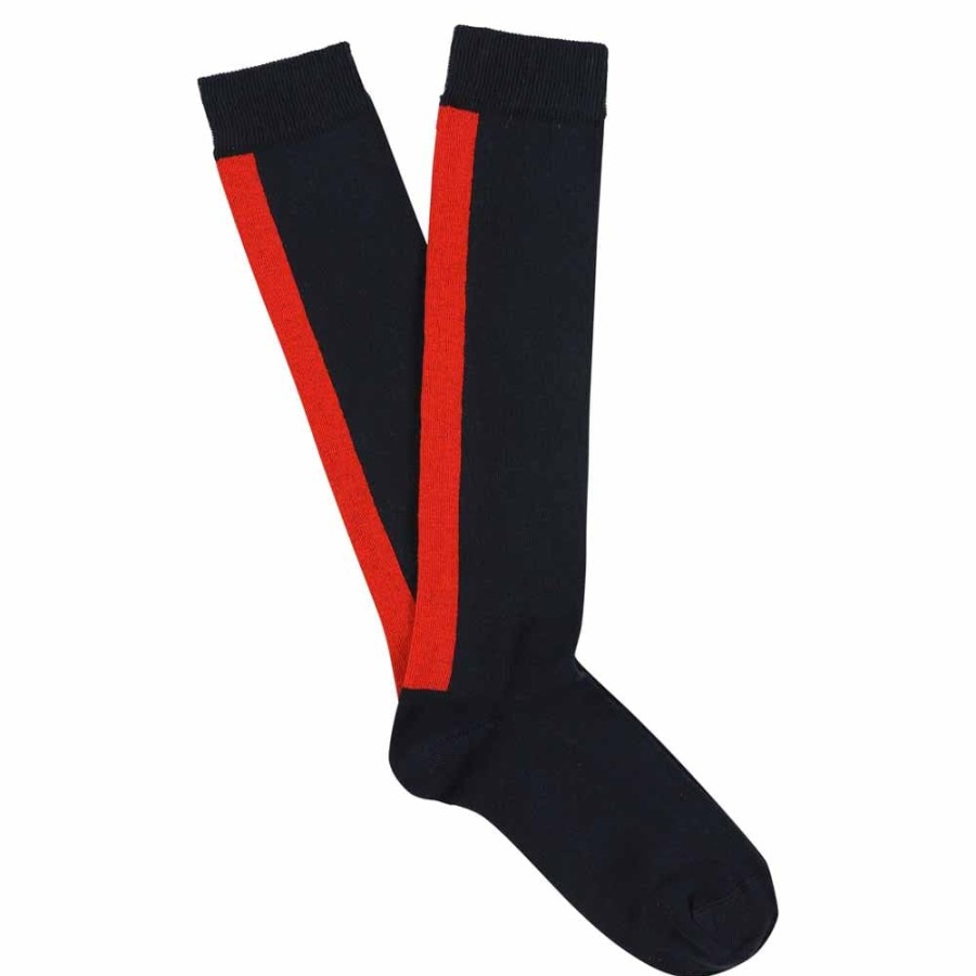 Escuyer Women Knee High Socks Navy / Red - Escuyer Clearance