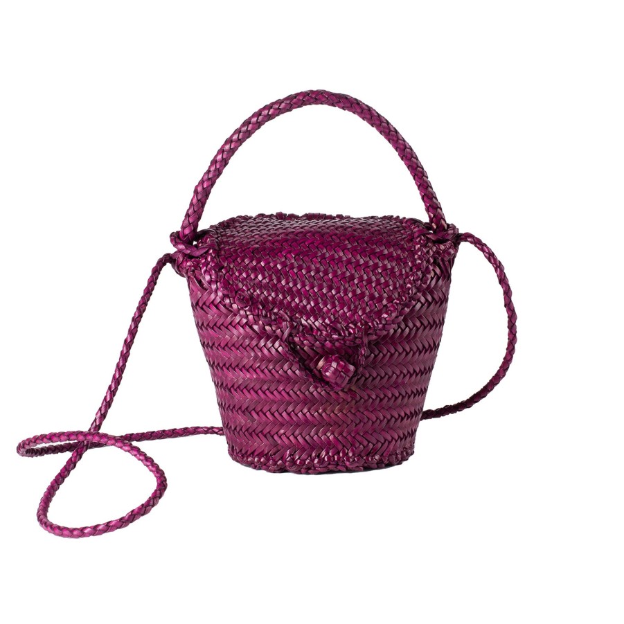 Il Etait un Fil Jane Burgundy Woven Leather Wicker Basket Bag Wholesale