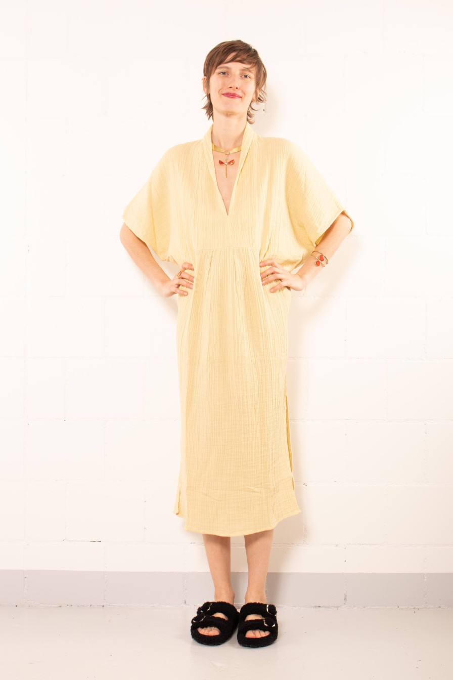 Anaak Kai Shawl Collar Sulphur Caftan - Anaak Wholesale