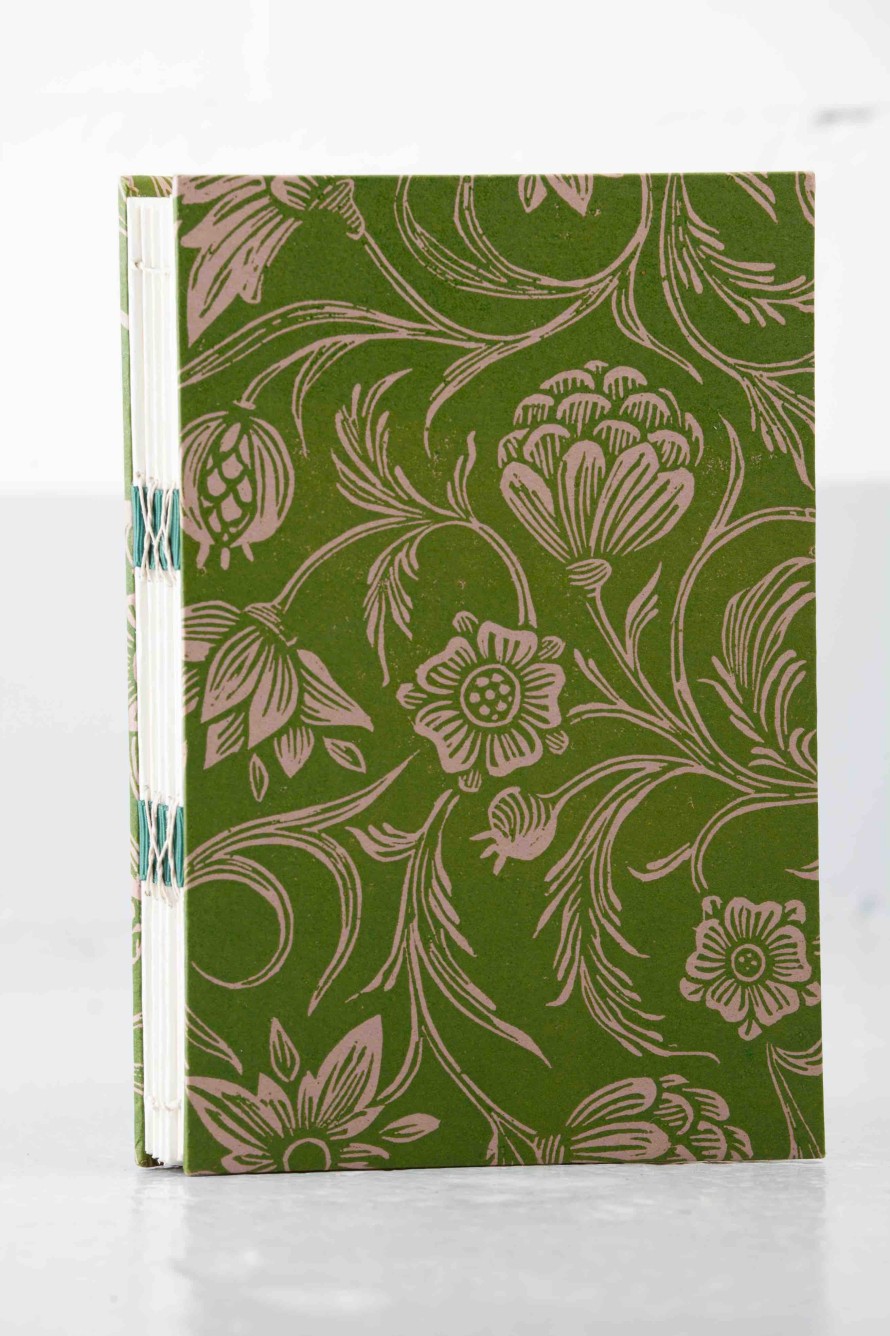 Ofer Hand-Sewn Green Flower Design Notebook - Ofer New