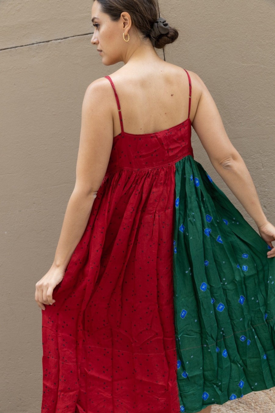 Injiri Red Batik Silk Slip Dress Clearance